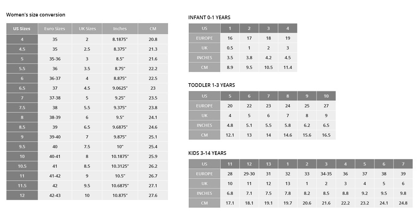 Barefoot Sandal Size Chart