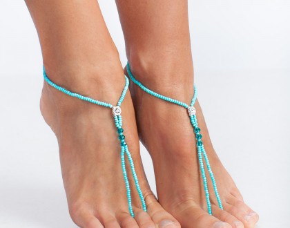 Mint beaded barefoot sandals