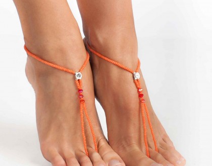 Coral beaded barefoot sandals