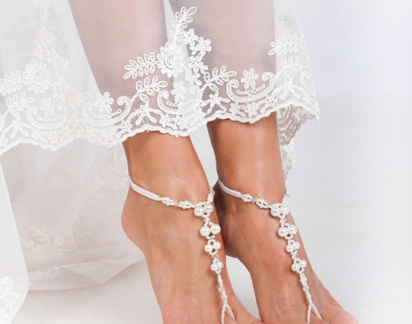 Satin white bridal barefoot sandal