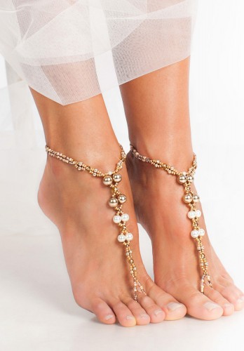 Champagne Gold Bridal barefoot sandals