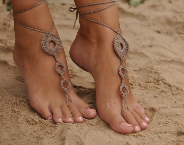 Tan Crochet Barefoot Sandals