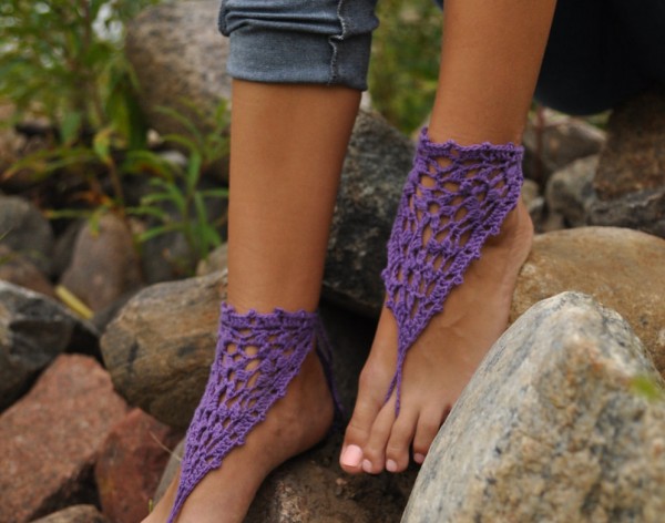 Purple Crochet Barefoot Sandals