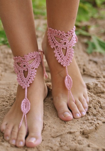 Crochet Powder Pink Barefoot Sandals