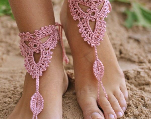 Crochet Powder Pink Barefoot Sandals