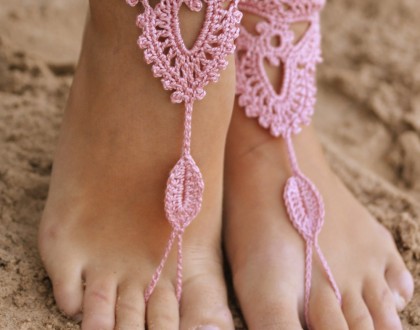 Crochet Powder Pink Barefoot Sandals