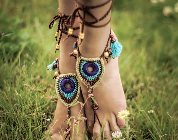 Tribal Peacock barefoot sandals