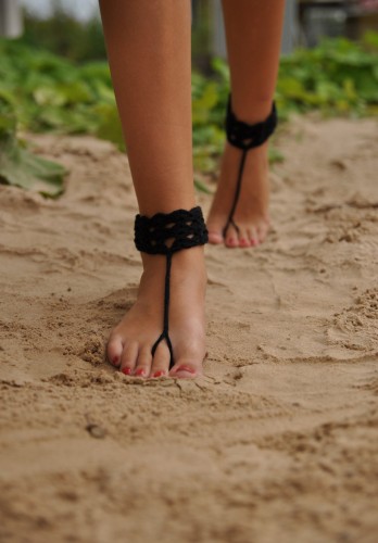 Black Crochet Barefoot Sandles