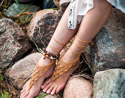 Crochet Gold Barefoot Sandals