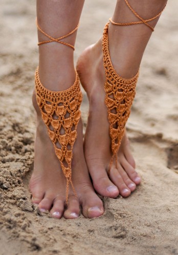 Crochet Gold Barefoot Sandals