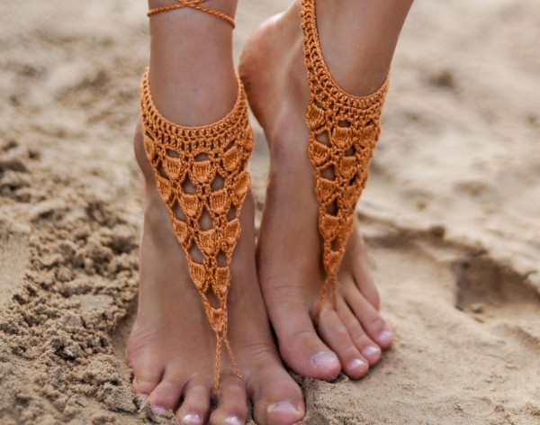 Crochet Gold Barefoot Sandals