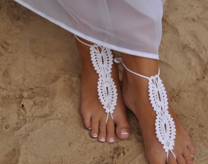 White crochet barefoot sandals