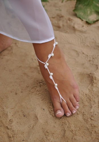 Beach wedding White and Pearl Beaded Barefoot Sandals