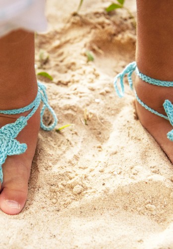 Aqua Starfish Crochet Baby Barefoot Sandals