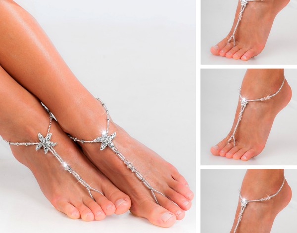 Wedding party set Rhinestone starfish barefoot sandals